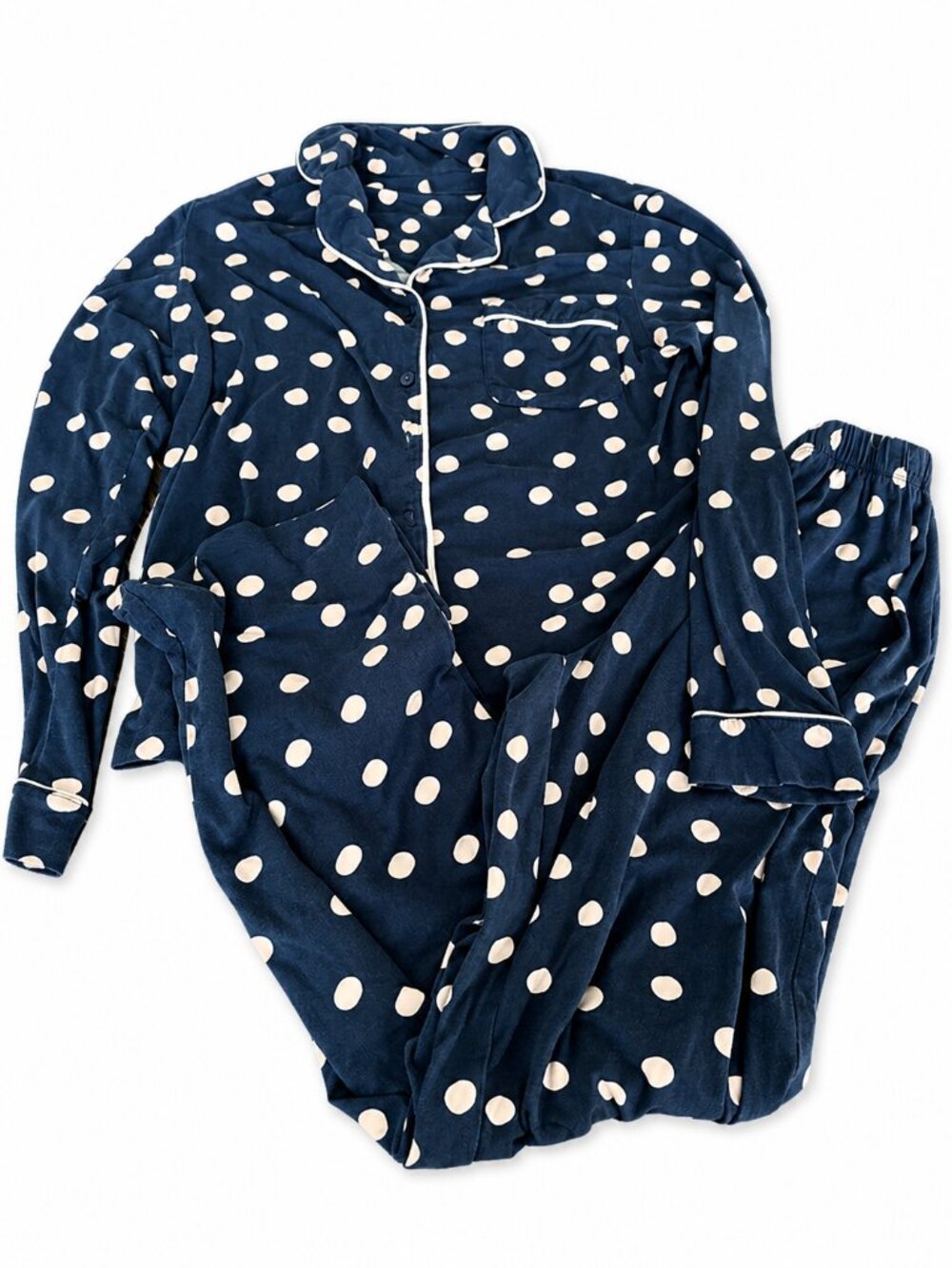 Kate Spade Pajama Set Small | Navy Polka Dot Button Down Sleepwear Lounge Set - Picture 2 of 6